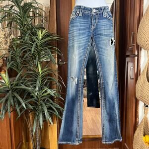 Vintage Y2K Rock Revival Penny Bootcut Jeans 28 | Rhinestone Distressed Denim